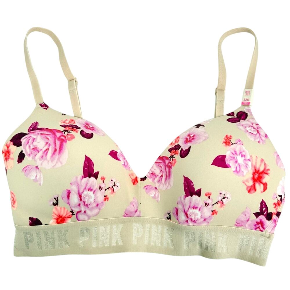 Pink Victoria's Secret Wear Everywhere Wireless Lightly Lined Floral Bra 32D‎
